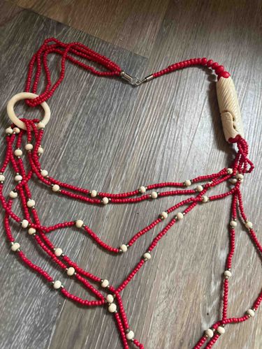 Alaskan Native Style Multi-Strand Beaded Necklace with Carved Bone/Ivory Elements