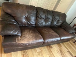 Distressed Brown Leather Three-Seat Sofa