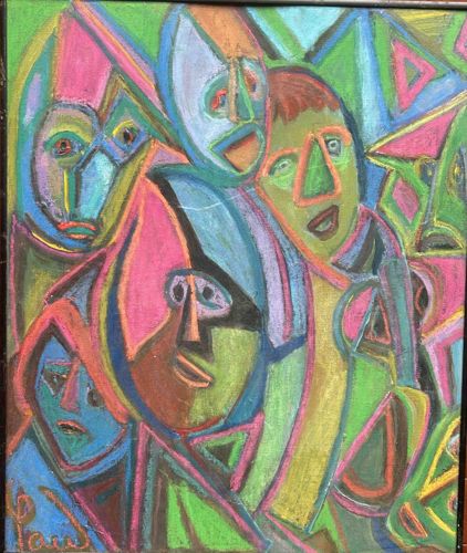 Abstract Expressionist Pastel on Canvas Panel by Paul