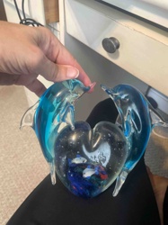 Glass Dolphin and Heart Sculpture