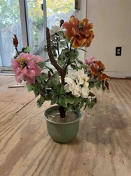 Chinese Hardstone Floral Arrangement in Celadon Pot