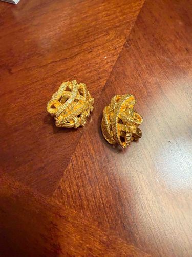Gold-Toned Textured Caged Clip-On Earrings