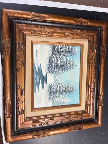 F. David Abstract Winter Landscape Painting