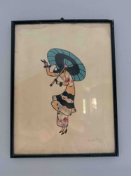 Framed Art Deco Style 'Flapper with Umbrella' Print