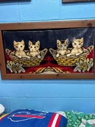 Framed Woven Tapestry of Kittens in Baskets