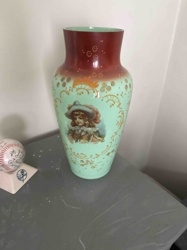 Victorian Enameled Glass Vase with Portrait Medallion