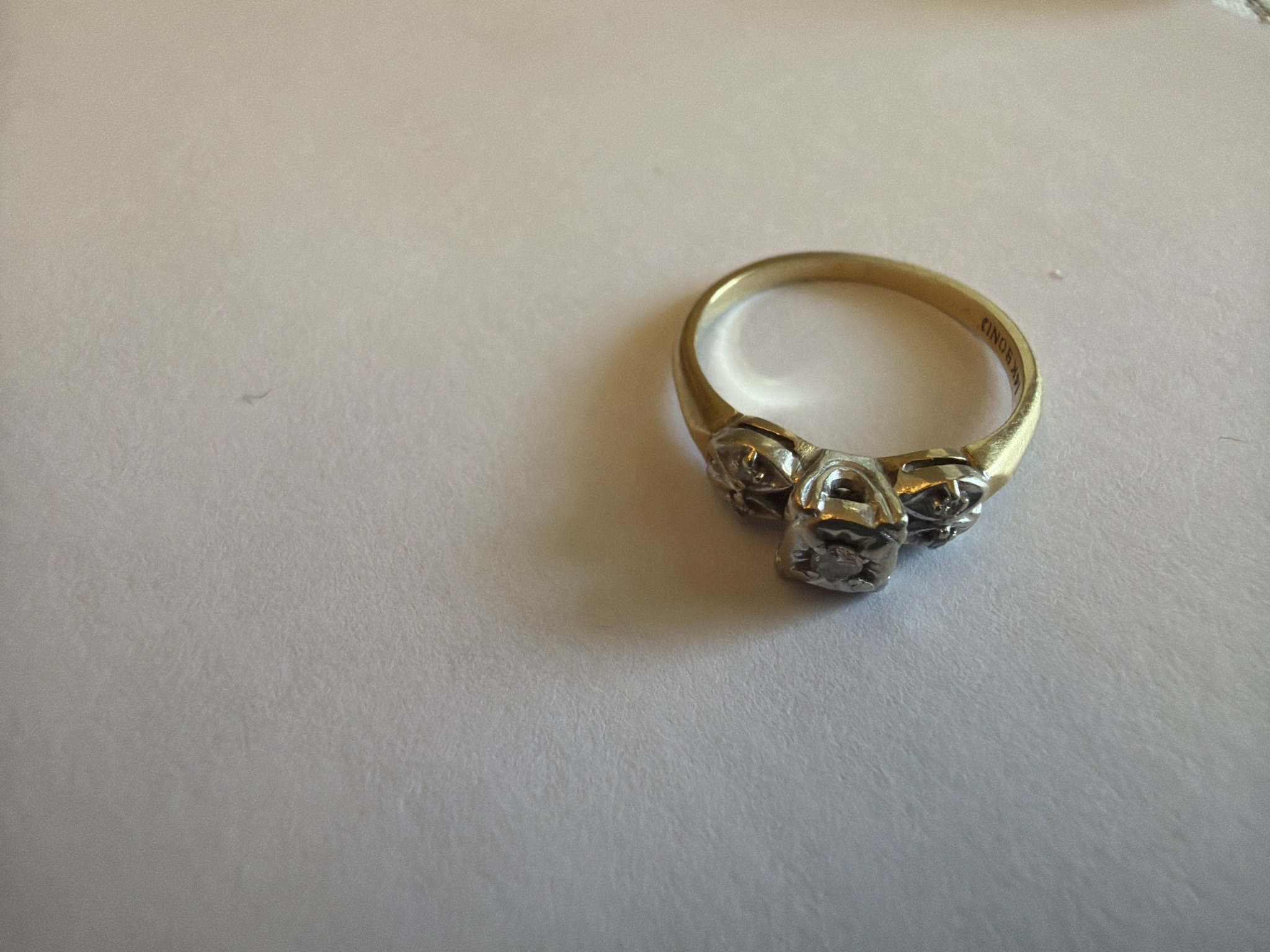 Vintage 14k Gold and Diamond Three-Stone Engagement Ring