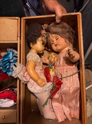 Two Vintage Composition or Hard Plastic Dolls in a Carrying Case