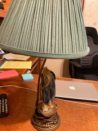 Vintage Figural Asian-Style Table Lamp with Pleated Shade