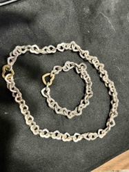 Vintage Tiffany & Co. Sterling Silver and 18k Gold Heart Link Choker and Bracelet Set