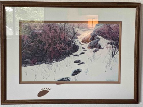 Snowy Path with Bear Footprints Print, Framed