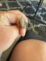 Gold-Tone Multi-Band Statement Ring with Pave Stone Cluster