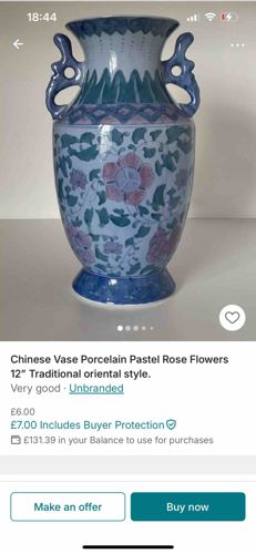 Chinese Porcelain Pastel Rose Flowers Vase