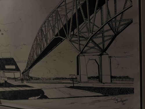 Pen and Ink Drawing of a Bridge Landscape