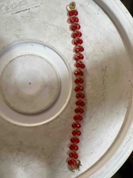 Red Beaded and Gold-Tone Wire Wrapped Bracelet