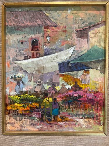 Mid-Century Impressionist Mexican Street Market Painting
