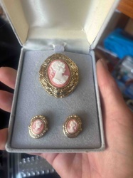Vintage Cameo Brooch and Earring Set