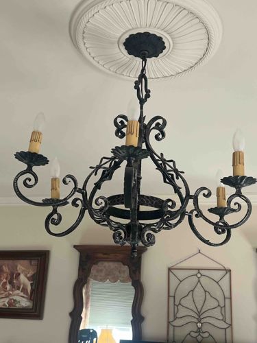 Spanish Revival Style Wrought Iron Chandelier