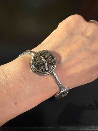 Antiqued Silver-Tone Coastal Motif Charm Bangle Bracelet