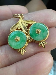 Two-Stone Jade and Gold-Toned Pomegranate/Fruit Motif Pendant