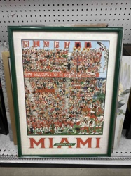 Framed 'Miami Hurricanes' Cartoon Stadium Print