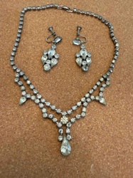 Vintage Clear Rhinestone Necklace and Screw-Back Earring Set