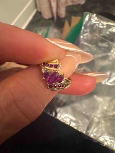 Gold-Toned Ruby and Diamond Accent Cluster Ring