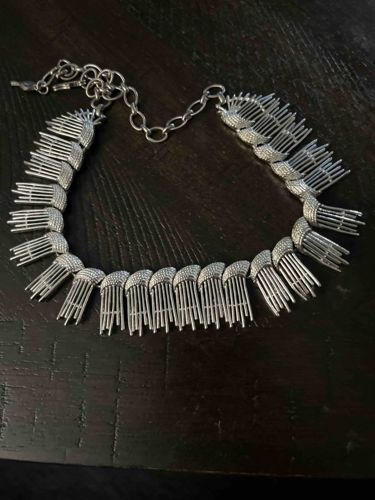 Silver-Toned Statement Fringe Necklace