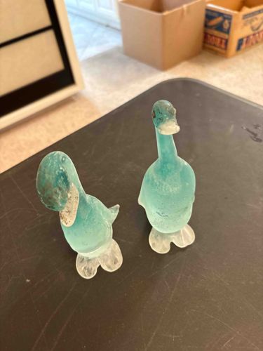 Pair of Vintage Murano Scavo Glass Duck Figurines