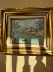 Framed Mediterranean Seascape Painting