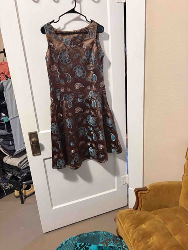 Brown and Teal Paisley Sleeveless Dress