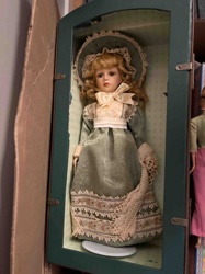 Victorian-Style Porcelain Collectible Doll in Green Gown