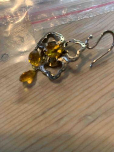 Openwork Silver-Tone Drop Earring with Citrine-Colored Gemstones