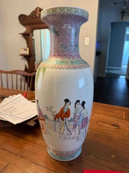 Large Chinese Famille Rose Porcelain Vase with Maidens