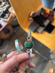 Silver-Toned Cuff Bracelet with Malachite, Red Jasper/Carnelian, and Lapis Lazuli/Sodalite Inlay