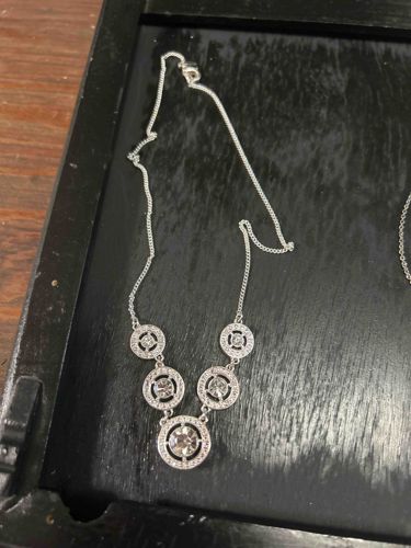 Silver-Tone Faux Diamond Festoon Necklace