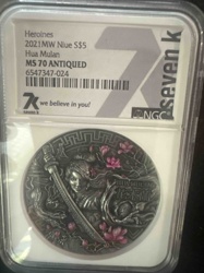 2021 Niue $5 Hua Mulan Heroines MS 70 Antiqued Silver Coin