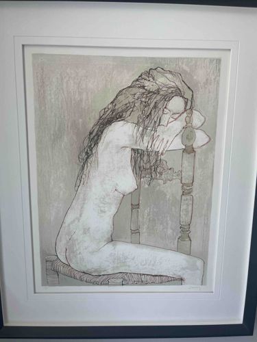 Jean Jansem Original Lithograph of Seated Nude Woman