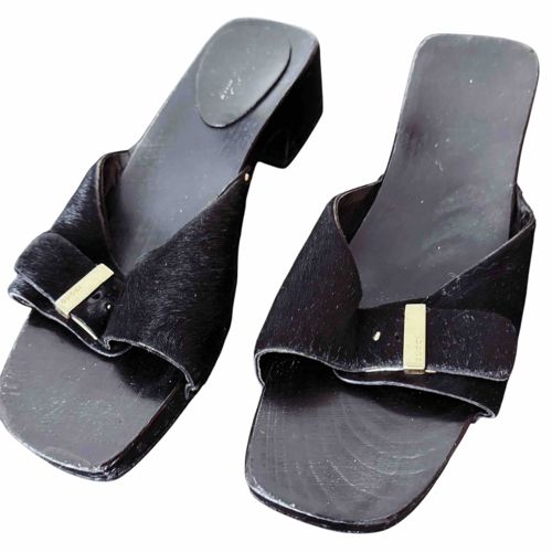 Vintage Gucci Black Pony Hair Horsehair Slide Sandals