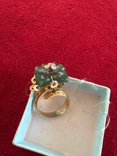 Floral Carved Stone and Gold-Toned Ring