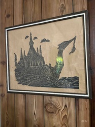 Framed Thai Naga Barge Silkscreen Print