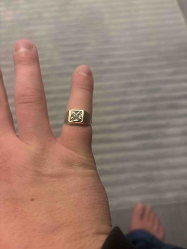 Men's 14k Yellow Gold Square-Faced Diamond Starburst Signet Ring