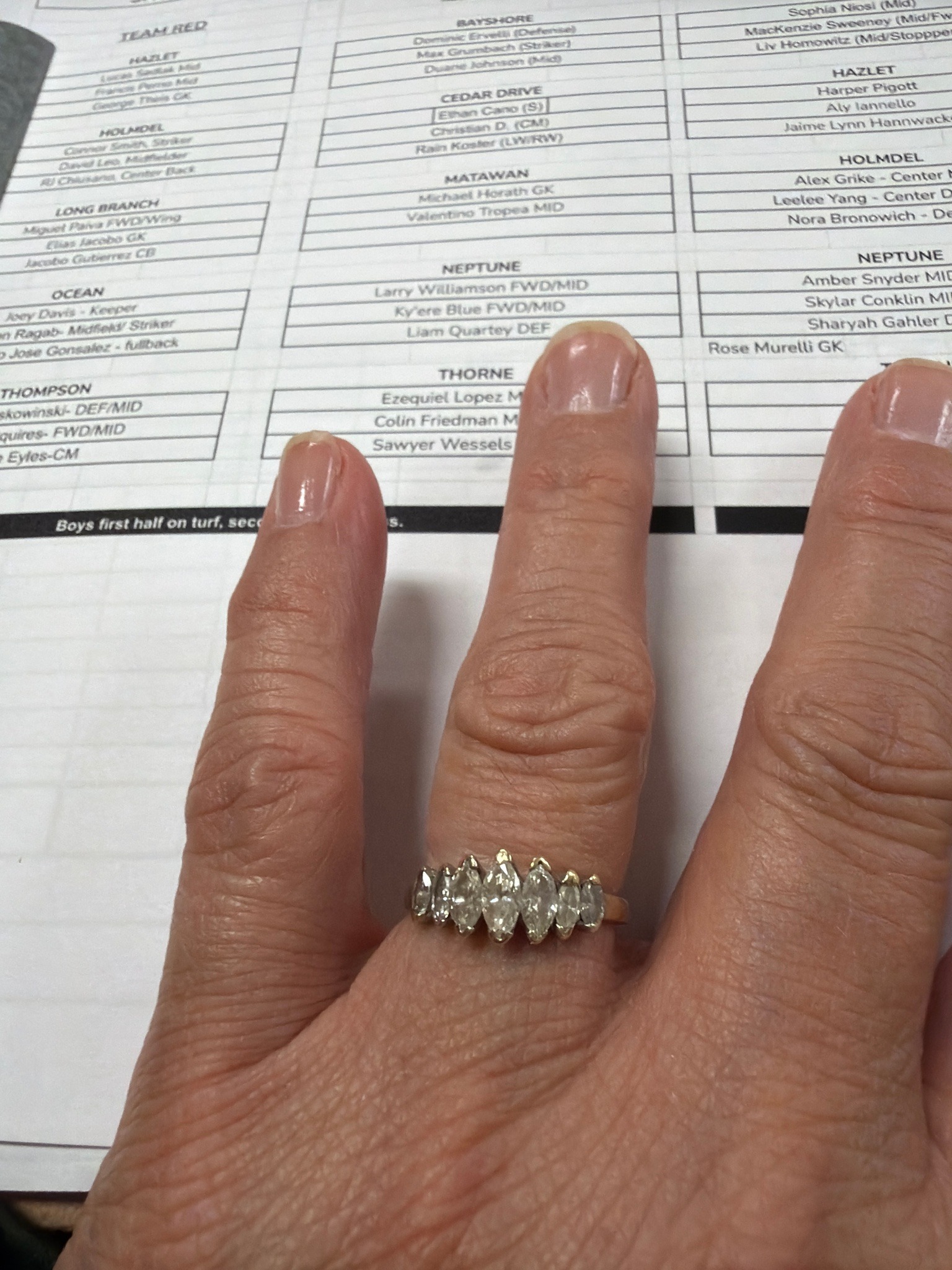 Submitted photo of Diamond marquise multi-stone ring