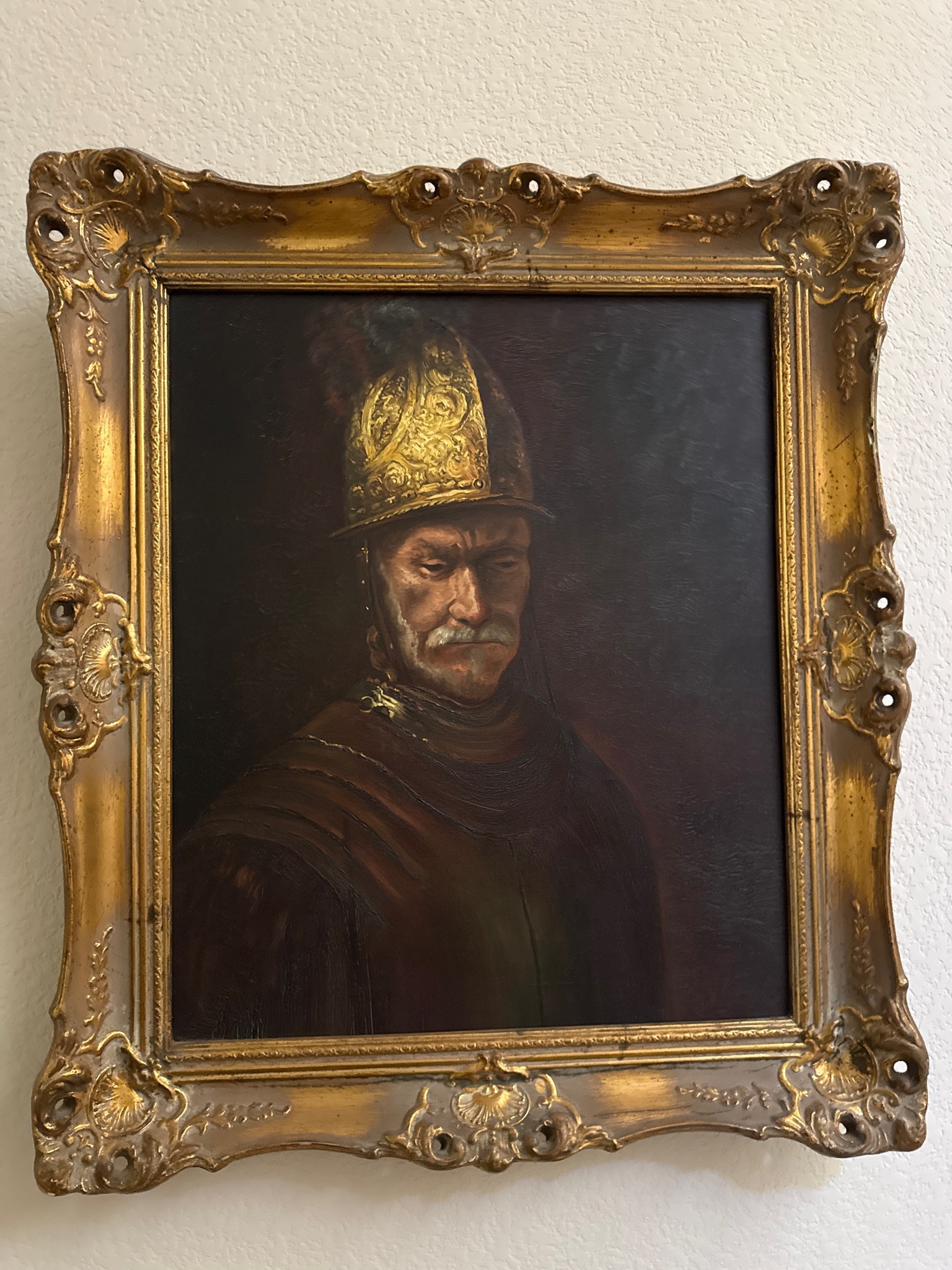 Submitted photo of Framed Oil Painting in the Manner of Rembrandt's 'The Man with the Golden Helmet'