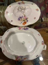 Antique Floral Lidded Serving Dish / Tureen