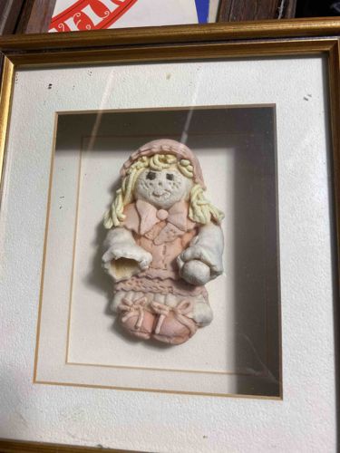Framed Bisque or Cold Porcelain Doll Relief Figure
