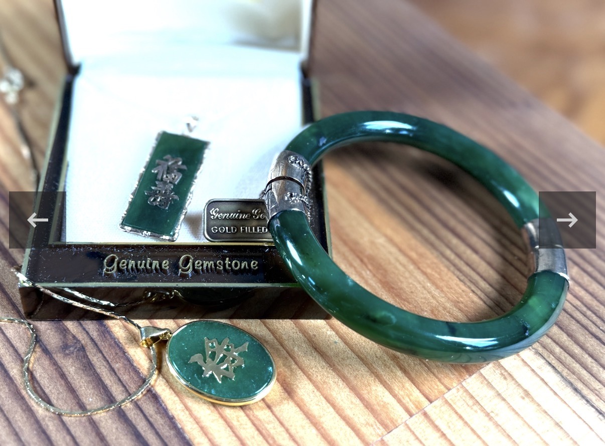 Submitted photo of Gold-filled and green jadeite jewelry collection (not authenticated)