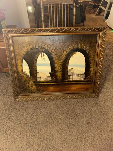 Textured Oil Painting with Archway Landscape