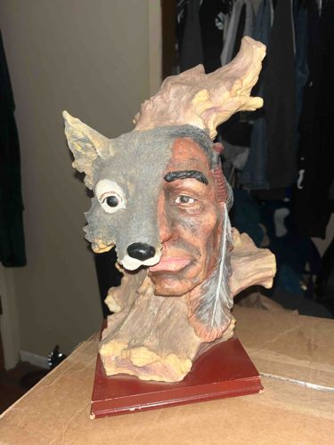Native American Man and Wolf Spirit Figurine