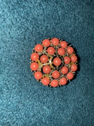 Coral Bead and Rhinestone Brooch